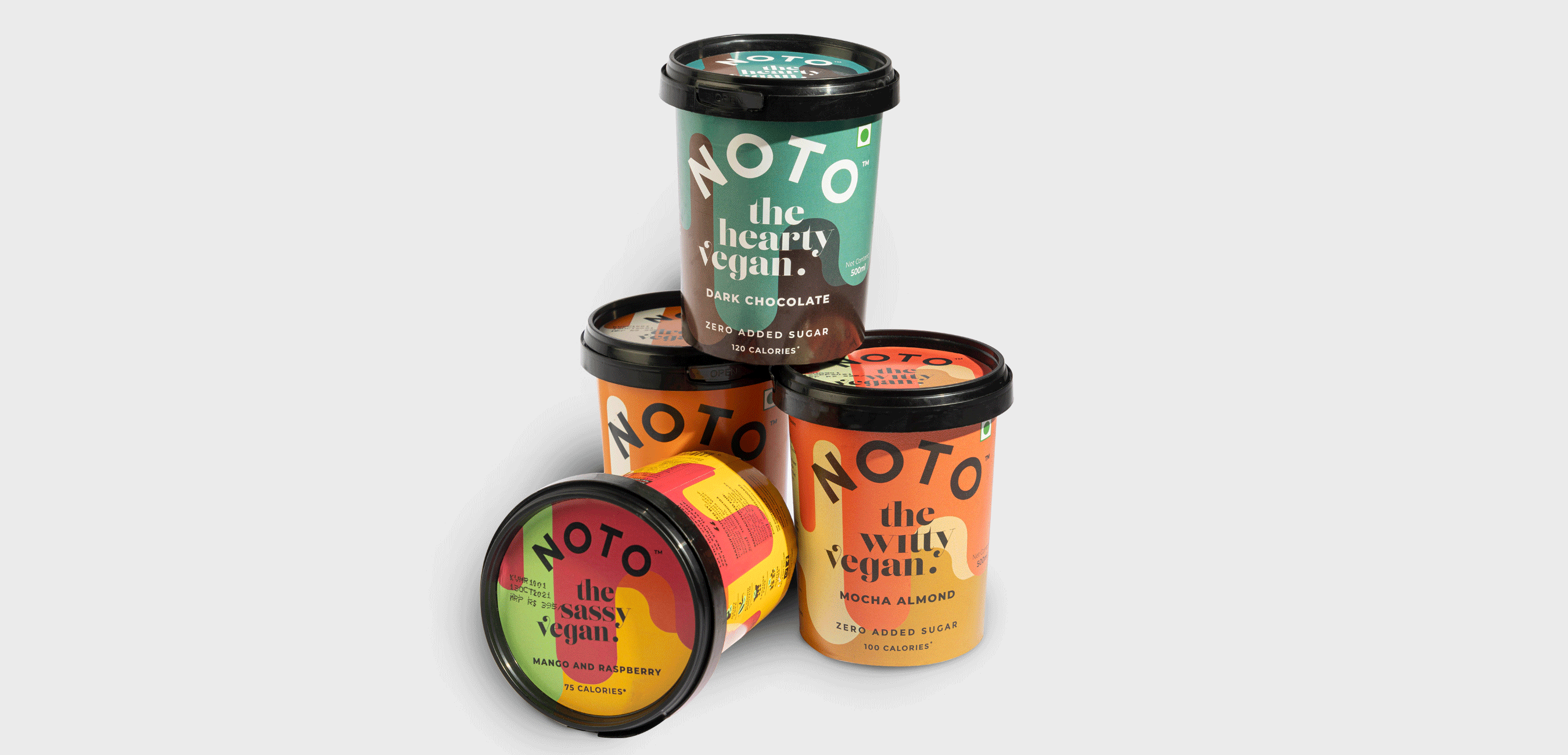 NOTO素食冰淇淋包装设计采用大胆、明亮的色调吸人眼球(图4)