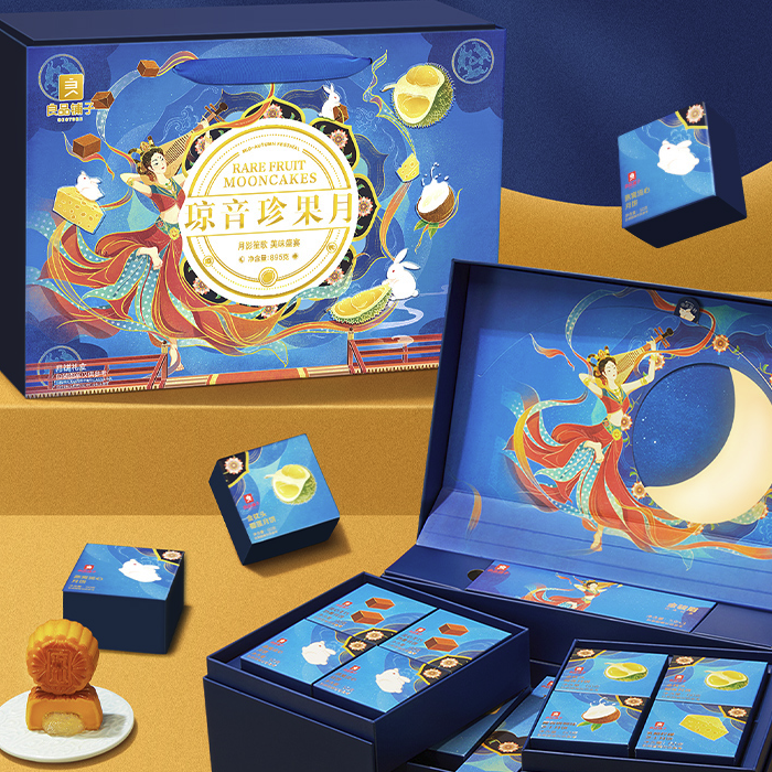 BESTORE 良品铺子 敦煌研究院联名 琼音珍果月 月饼 13饼7味 895g 礼盒装包装礼盒产品包装创意设计欣赏(图3)