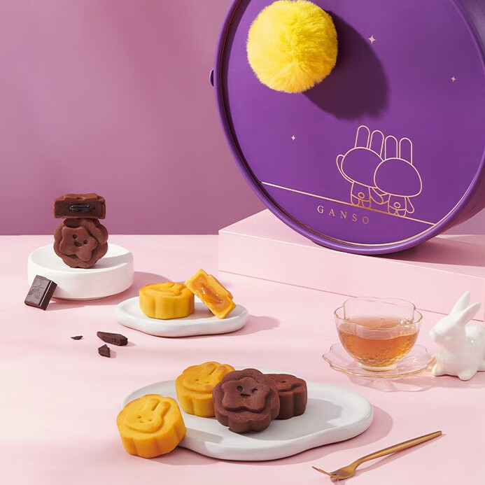 Ganso 元祖食品 脱兔戏月 台式月饼 12饼2味 420g 礼盒装包装礼盒产品包装创意设计欣赏(图3)