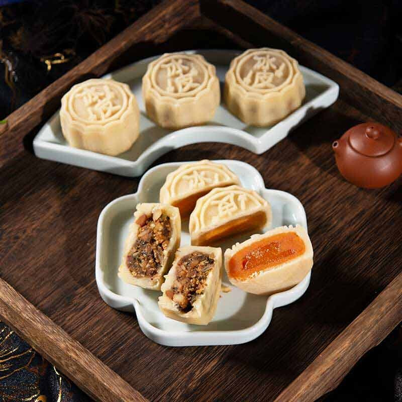 有成斋 冰皮流心月饼 8饼4味 480g*2盒 礼盒装包装礼盒产品包装创意设计欣赏(图5)