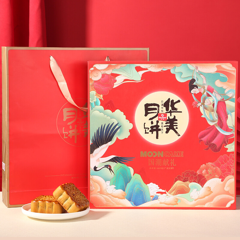 Huamei 华美 国潮献礼 广式月饼 10饼8味 660g 礼盒装包装礼盒产品包装创意设计欣赏(图3)