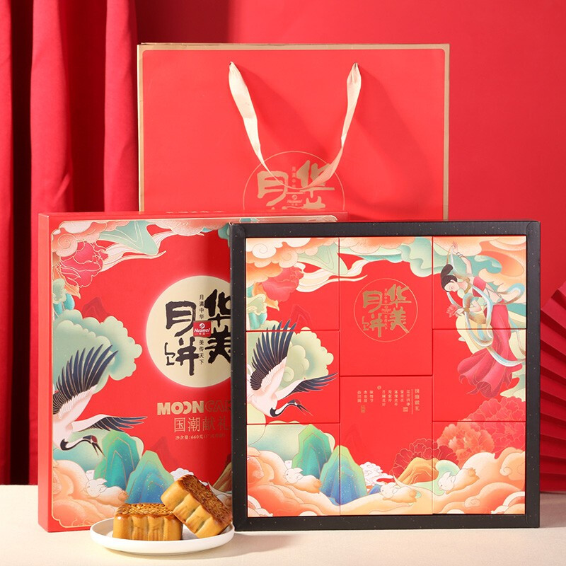 Huamei 华美 国潮献礼 广式月饼 10饼8味 660g 礼盒装包装礼盒产品包装创意设计欣赏(图4)