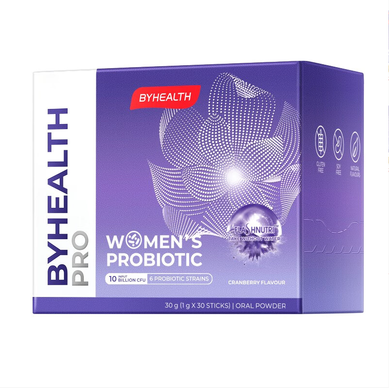 汤臣倍健 海外版女性私处益生菌蔓越莓香香菌闪释粉30袋/盒保健产品包装创意设计欣赏(图1)