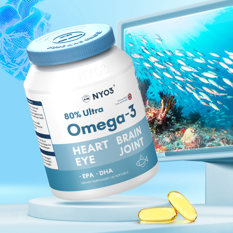 NYO3 80%OMEGA-3 深海鱼油 60粒*7瓶保健产品包装创意设计欣赏(图2)