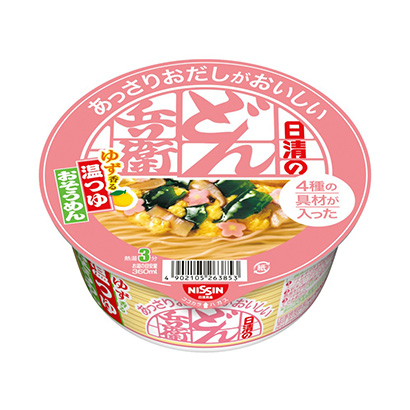加入了日清清淡且汤汁可口的种配料的温汤乌冬面日清食品面类包装设计(图1)